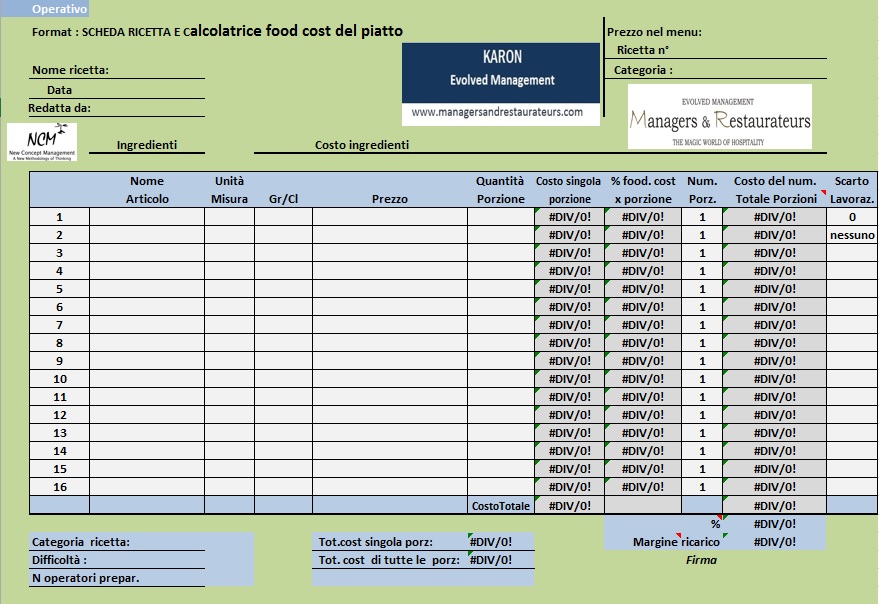 8 Scheda ricetta e calcolatore Fc Op